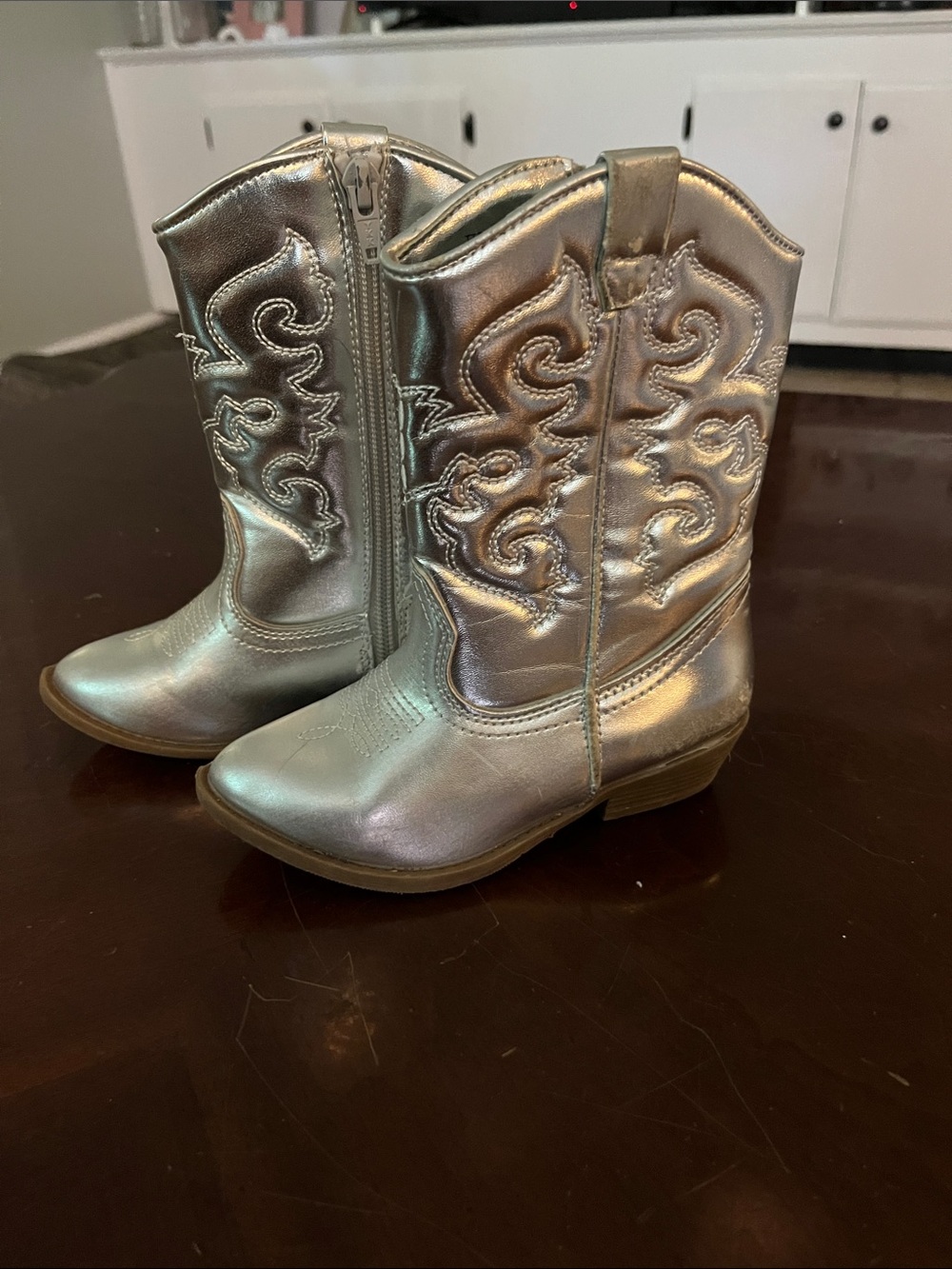Kids Metallic Silver Cowboy Boots - Stylish Western Play Boots